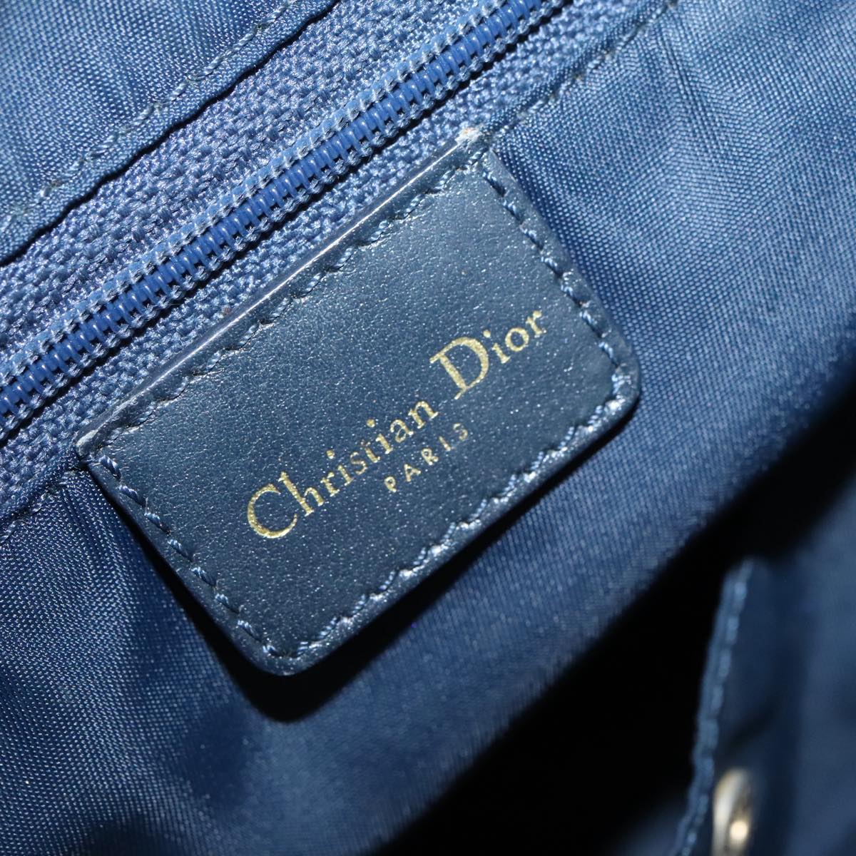 Christian Dior Trotter Canvas Hand Bag Navy Gold Auth 94425