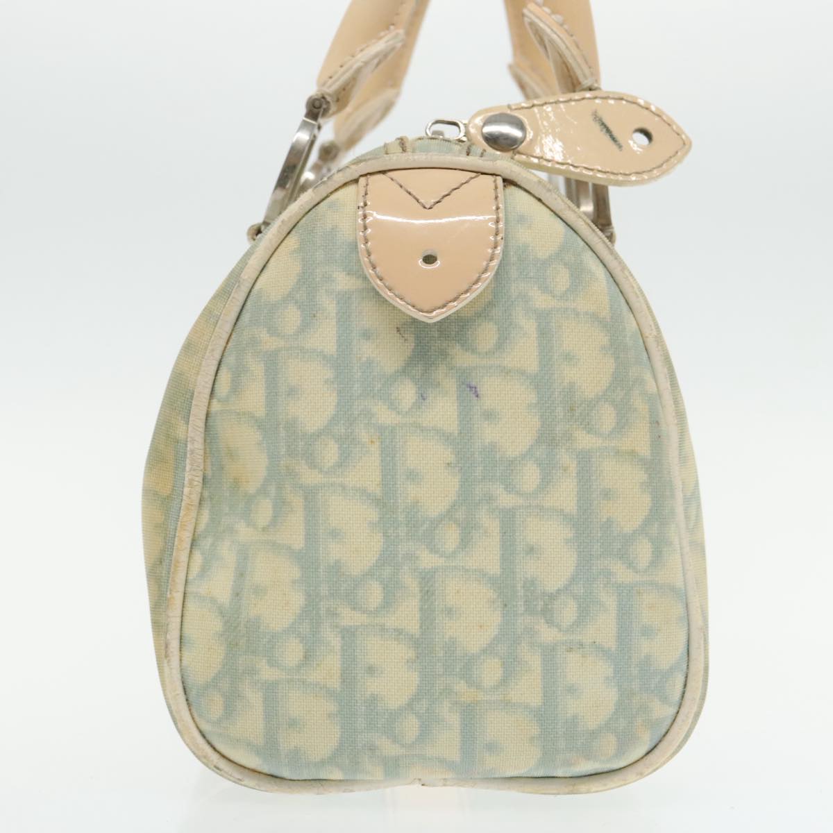 Christian Dior Trotter Canvas Hand Bag Light Blue Silver Auth 94426