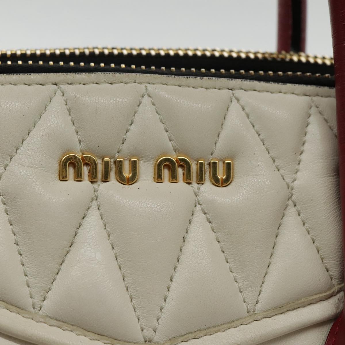 Miu Miu Hand Bag Leather 2way White Gold Auth 94431