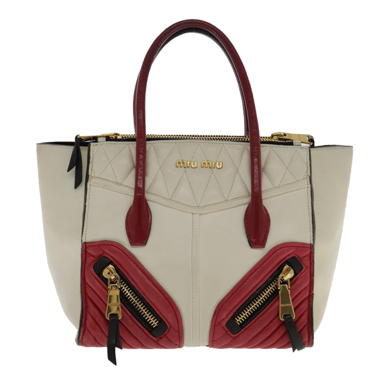 Miu Miu Hand Bag Leather 2way White Gold Auth 94431