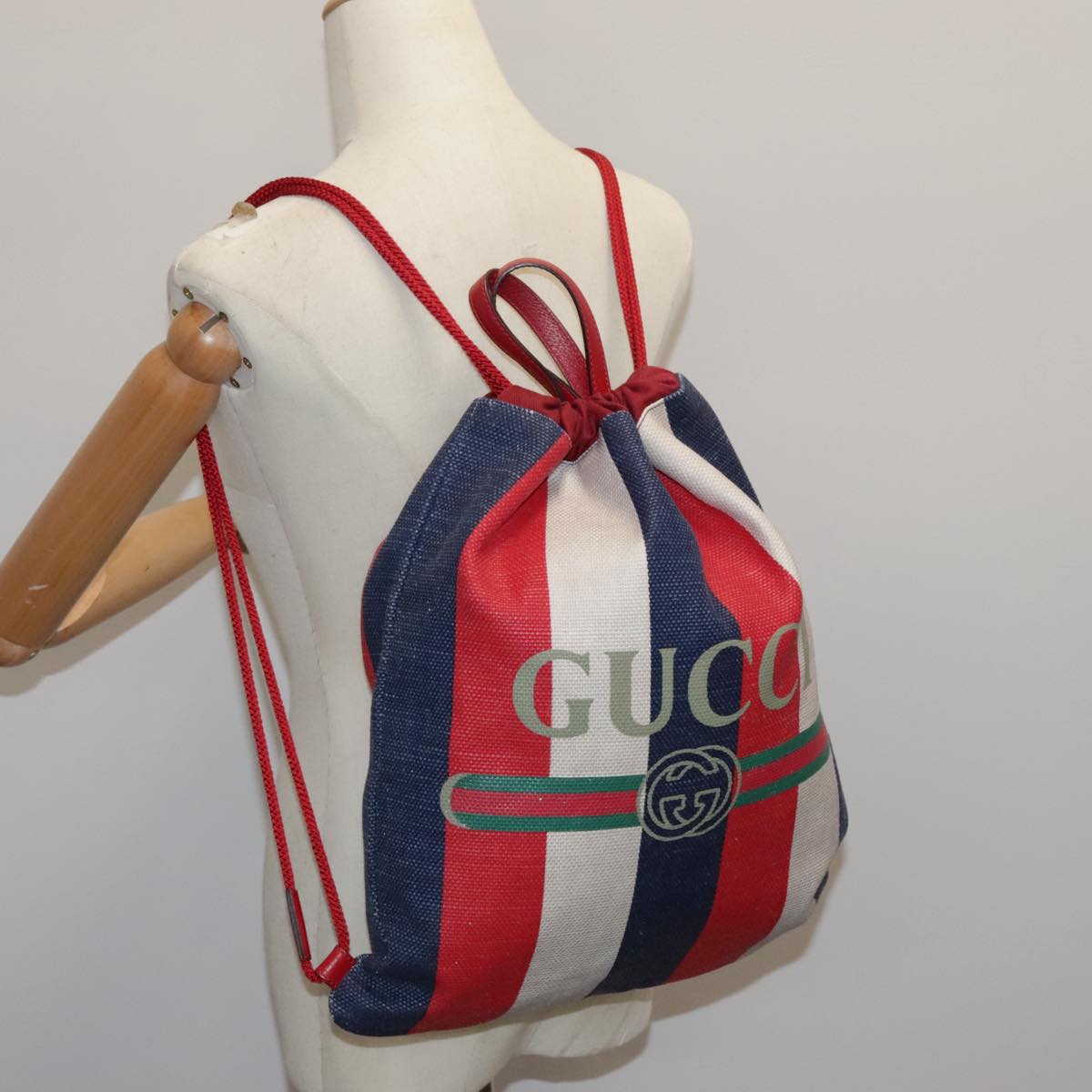 GUCCI Backpack Canvas Blue Red 473872 Auth 94433