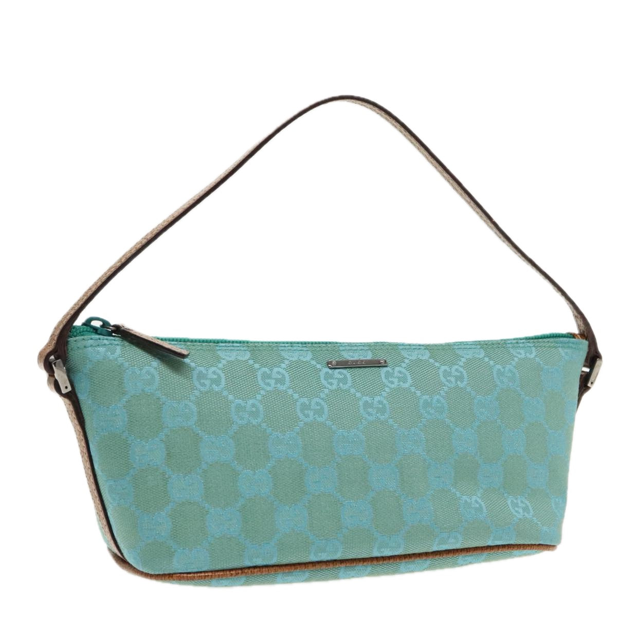 GUCCI GG Canvas Accessory Pouch Turquoise Blue Silver 07193 Auth 94436