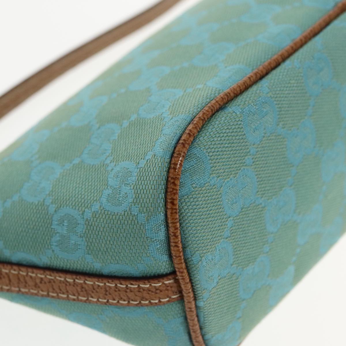 GUCCI GG Canvas Accessory Pouch Turquoise Blue Silver 07193 Auth 94436