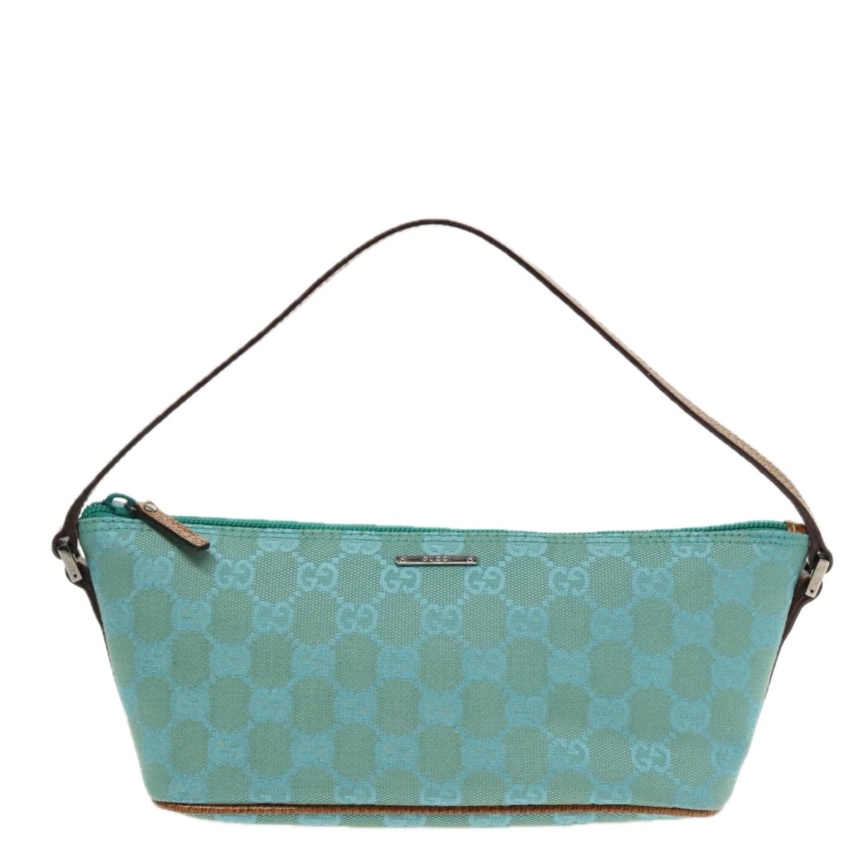 GUCCI GG Canvas Accessory Pouch Turquoise Blue Silver 07193 Auth 94436