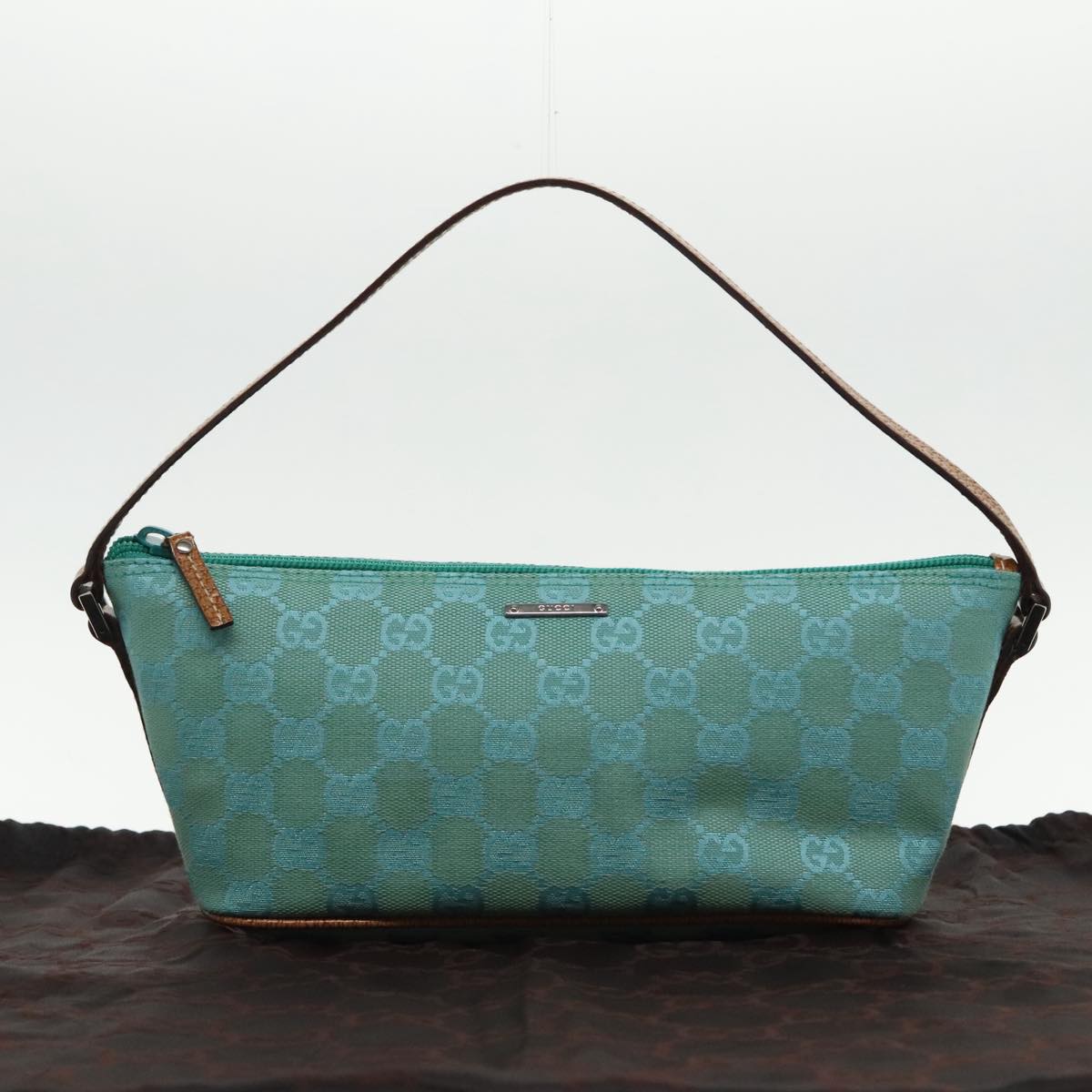 GUCCI GG Canvas Accessory Pouch Turquoise Blue Silver 07193 Auth 94436