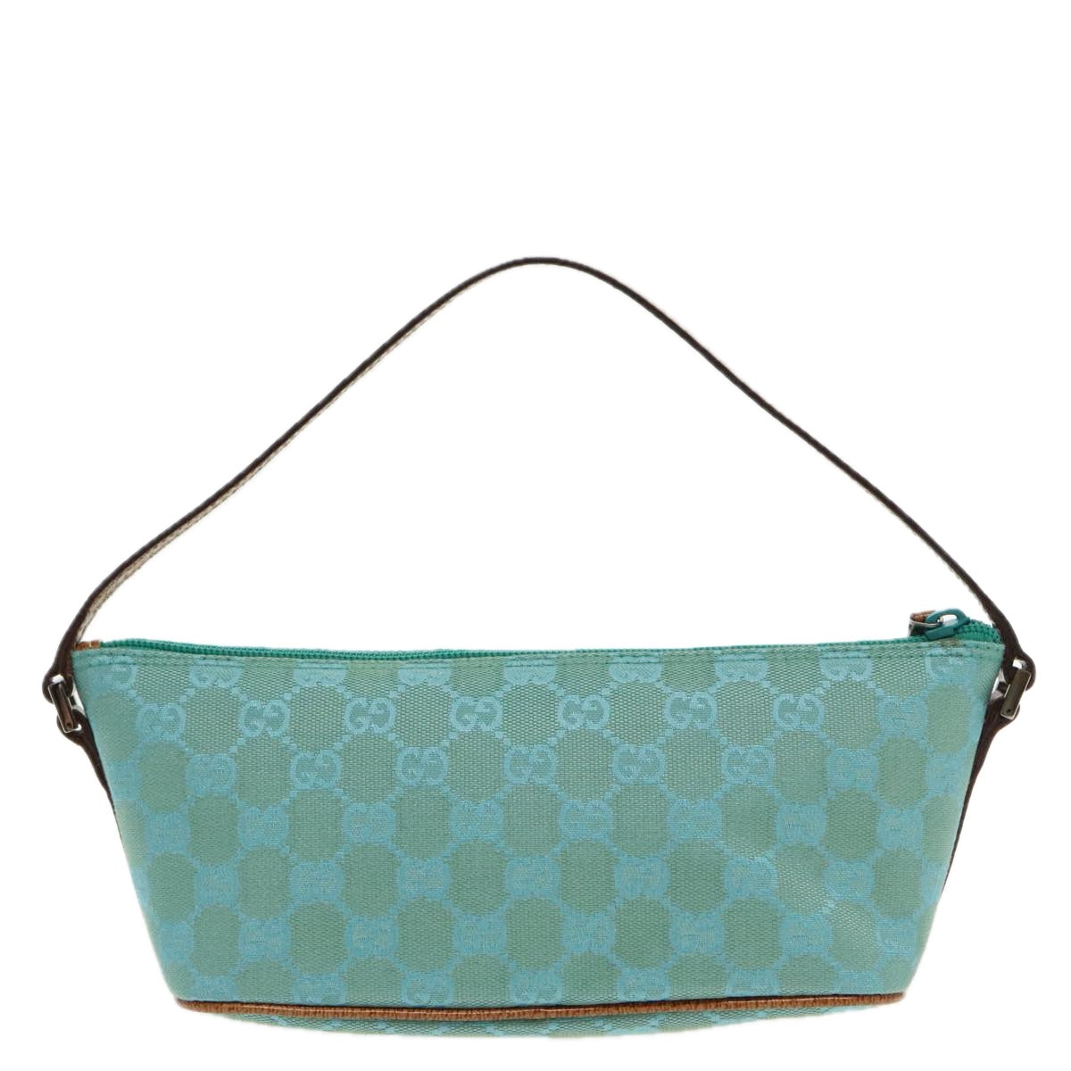 GUCCI GG Canvas Accessory Pouch Turquoise Blue Silver 07193 Auth 94436