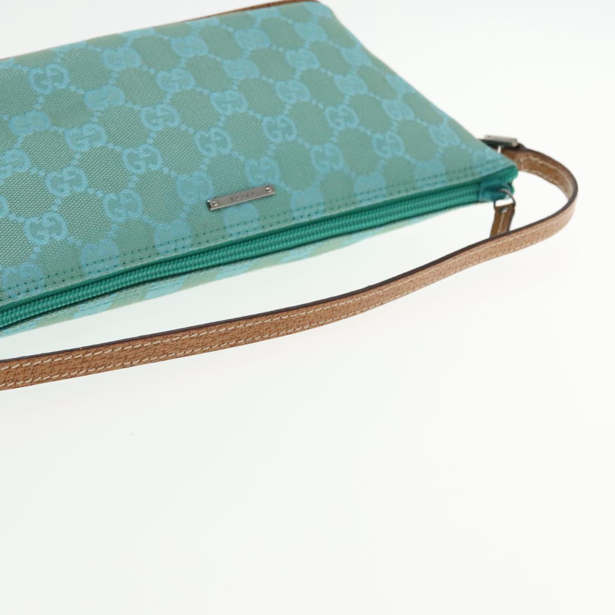 GUCCI GG Canvas Accessory Pouch Turquoise Blue Silver 07193 Auth 94436