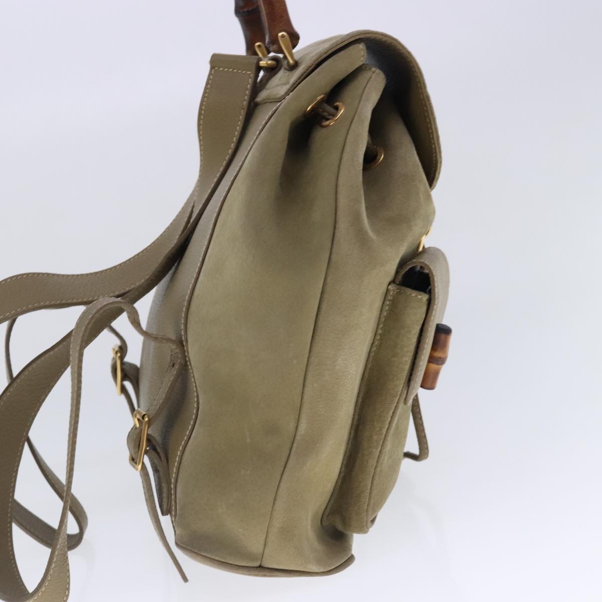 GUCCI Bamboo Backpack Suede Khaki Gold 003 2058 0016 Auth 94438