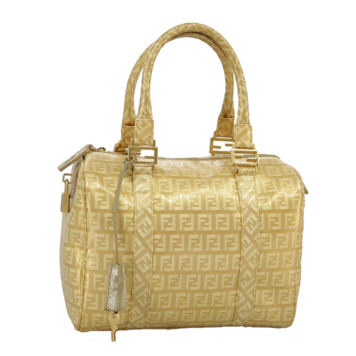 FENDI Zucchino Canvas Hand Bag Gold Auth 94454