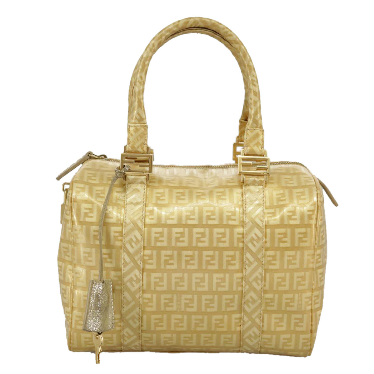 FENDI Zucchino Canvas Hand Bag Gold Auth 94454