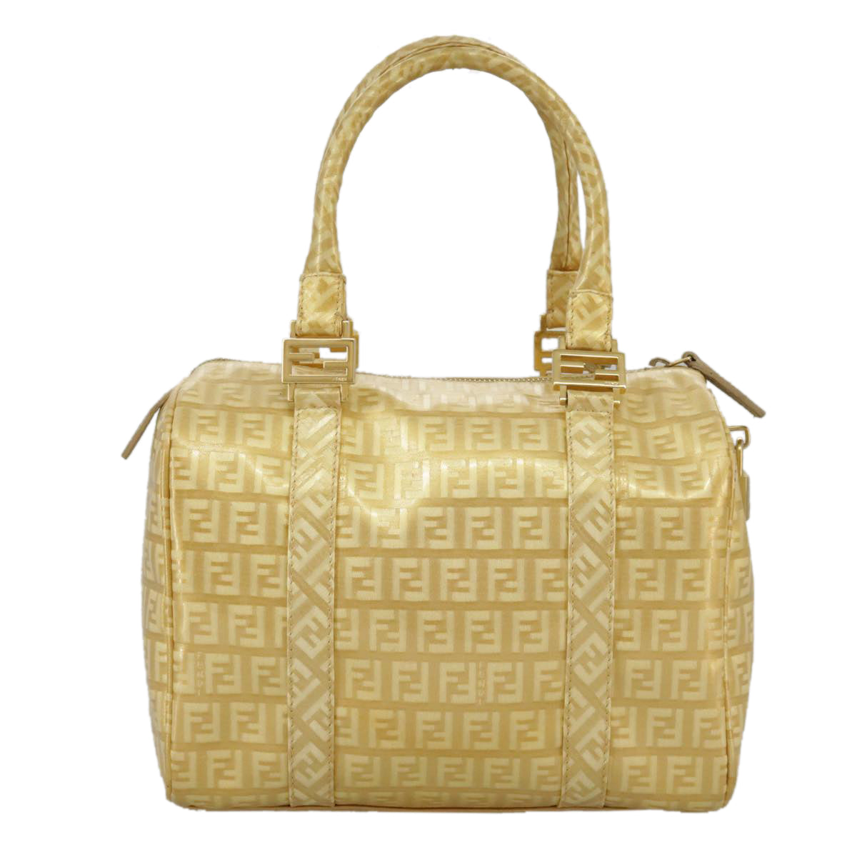 FENDI Zucchino Canvas Hand Bag Gold Auth 94454