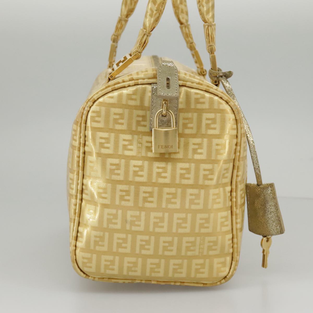 FENDI Zucchino Canvas Hand Bag Gold Auth 94454