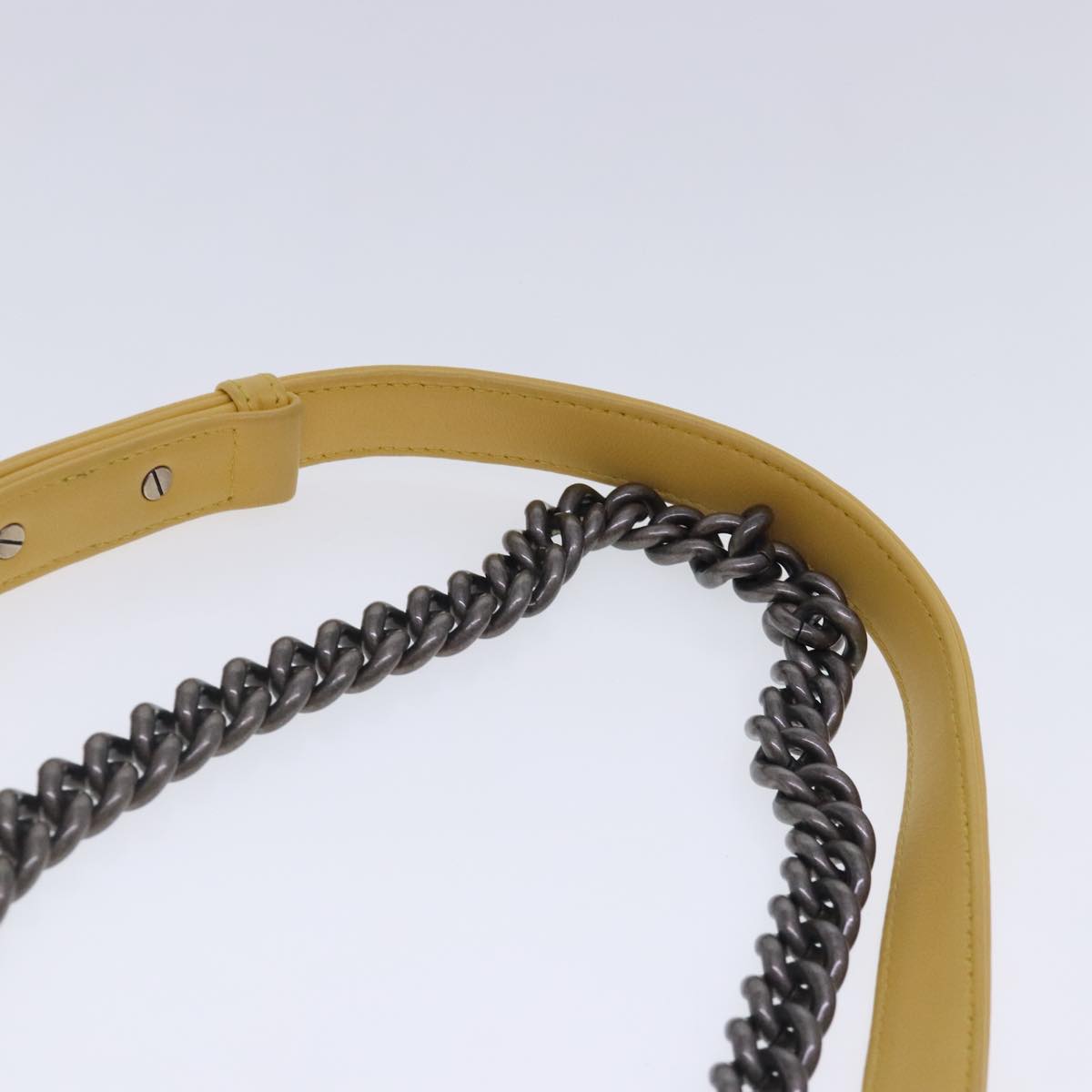 CHANEL Matelasse 20 Chain Boy Chanel Shoulder Bag Velor Yellow CC Auth 94468V
