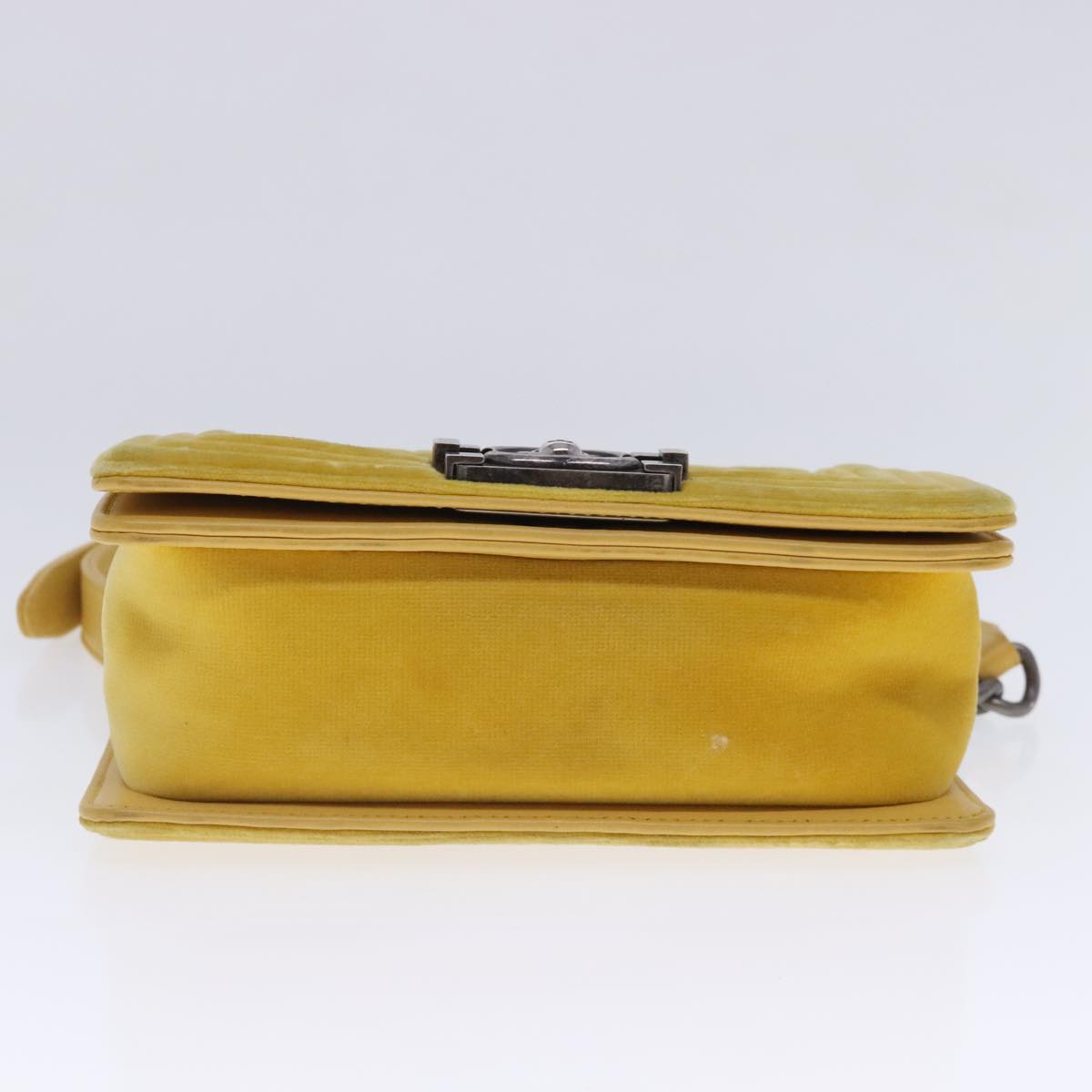 CHANEL Matelasse 20 Chain Boy Chanel Shoulder Bag Velor Yellow CC Auth 94468V