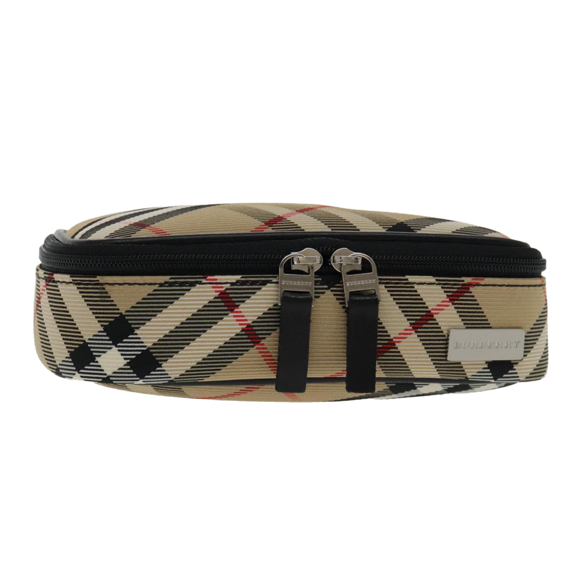 BURBERRY Nova Check Pouch Nylon Beige Silver Auth 94478