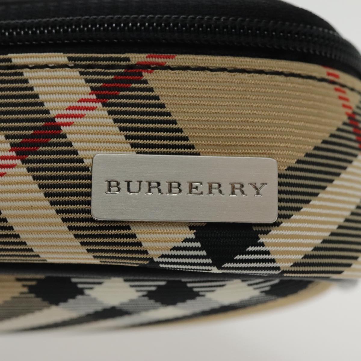 BURBERRY Nova Check Pouch Nylon Beige Silver Auth 94478