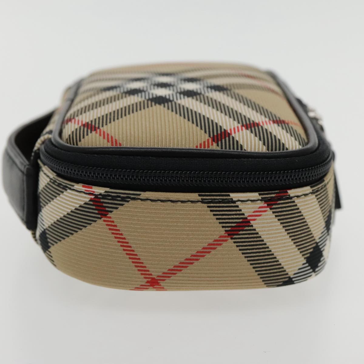 BURBERRY Nova Check Pouch Nylon Beige Silver Auth 94478