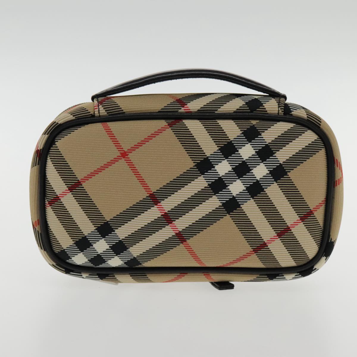 BURBERRY Nova Check Pouch Nylon Beige Silver Auth 94478