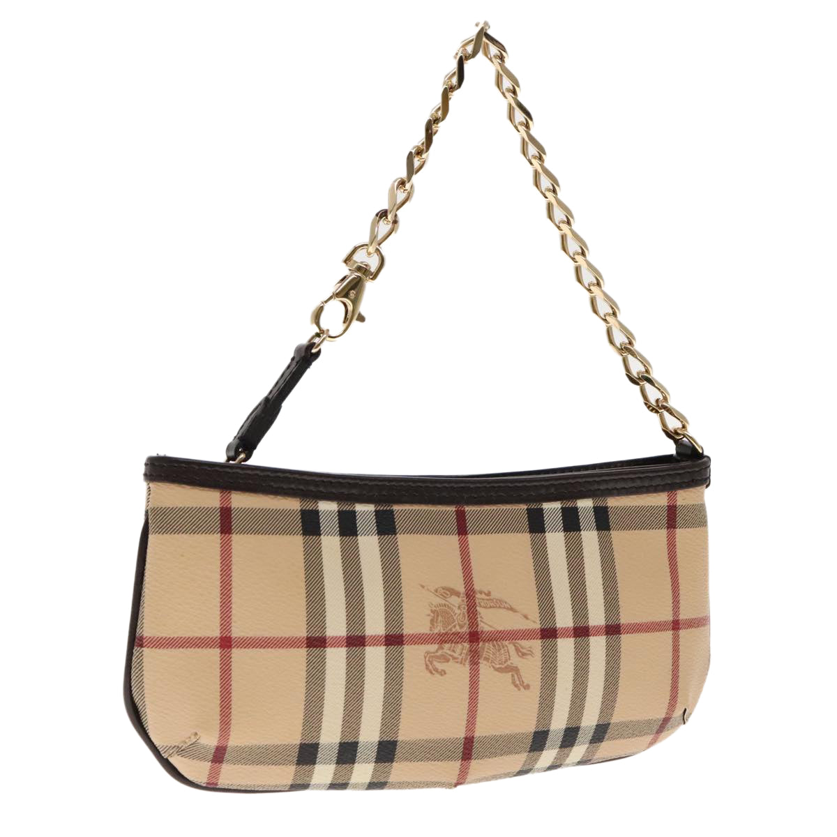 BURBERRY Nova Check Accessory Pouch PVC Beige Gold Auth 94479