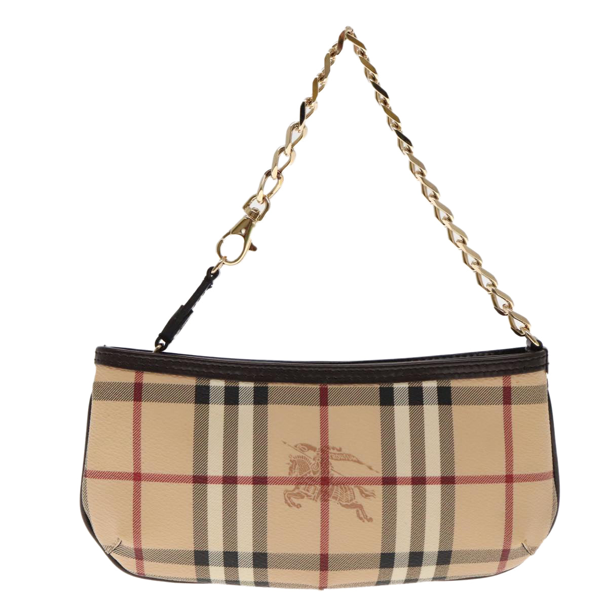 BURBERRY Nova Check Accessory Pouch PVC Beige Gold Auth 94479