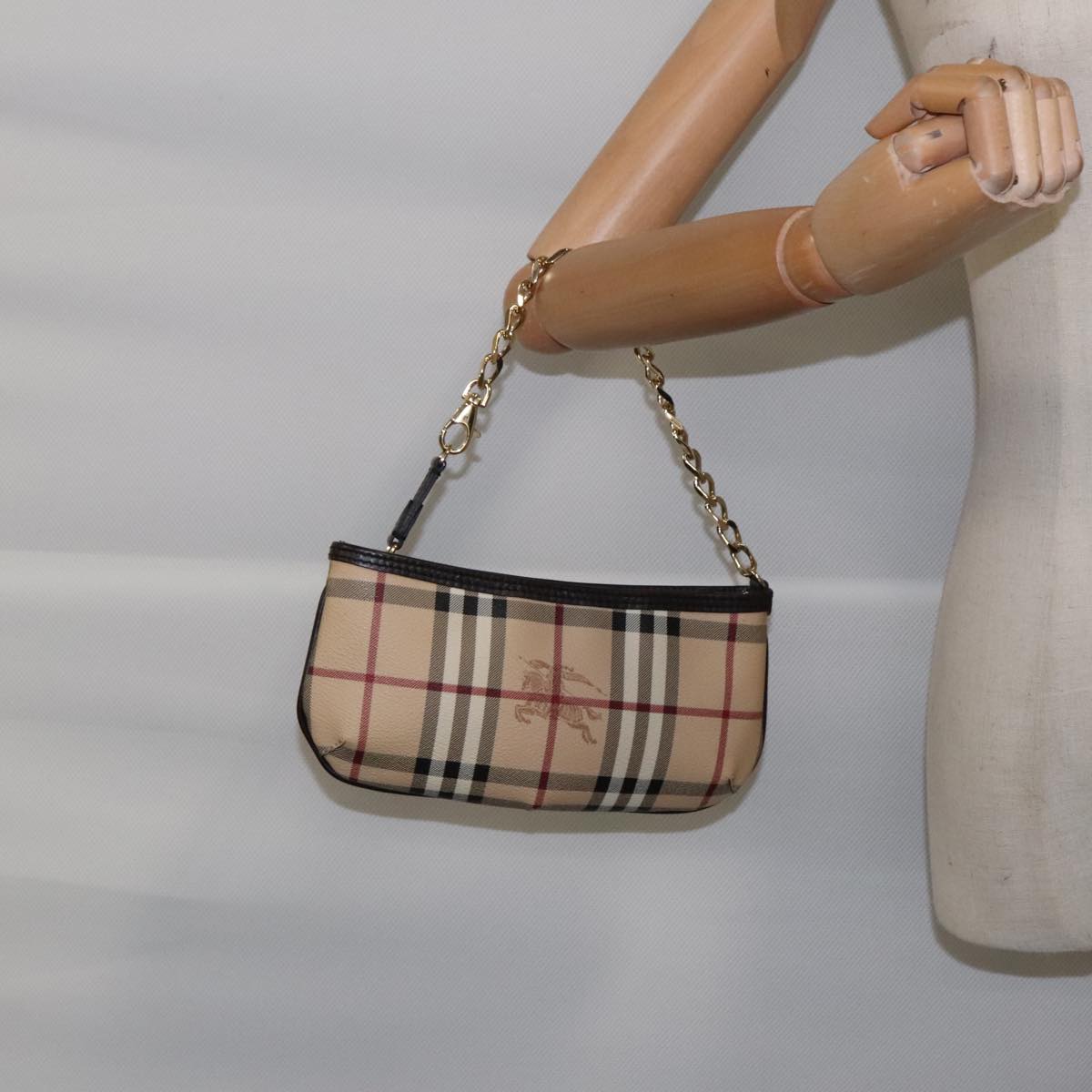 BURBERRY Nova Check Accessory Pouch PVC Beige Gold Auth 94479