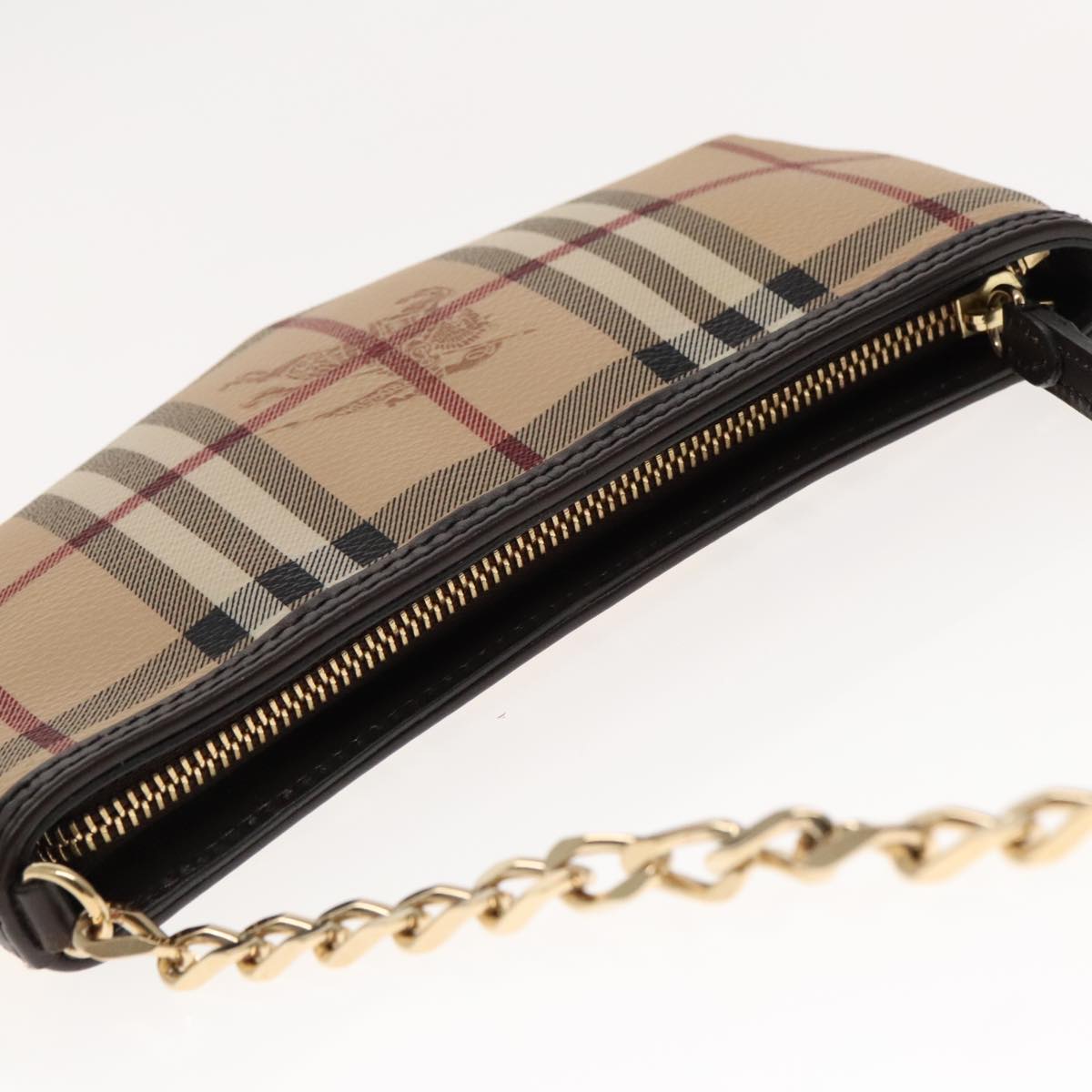 BURBERRY Nova Check Accessory Pouch PVC Beige Gold Auth 94479