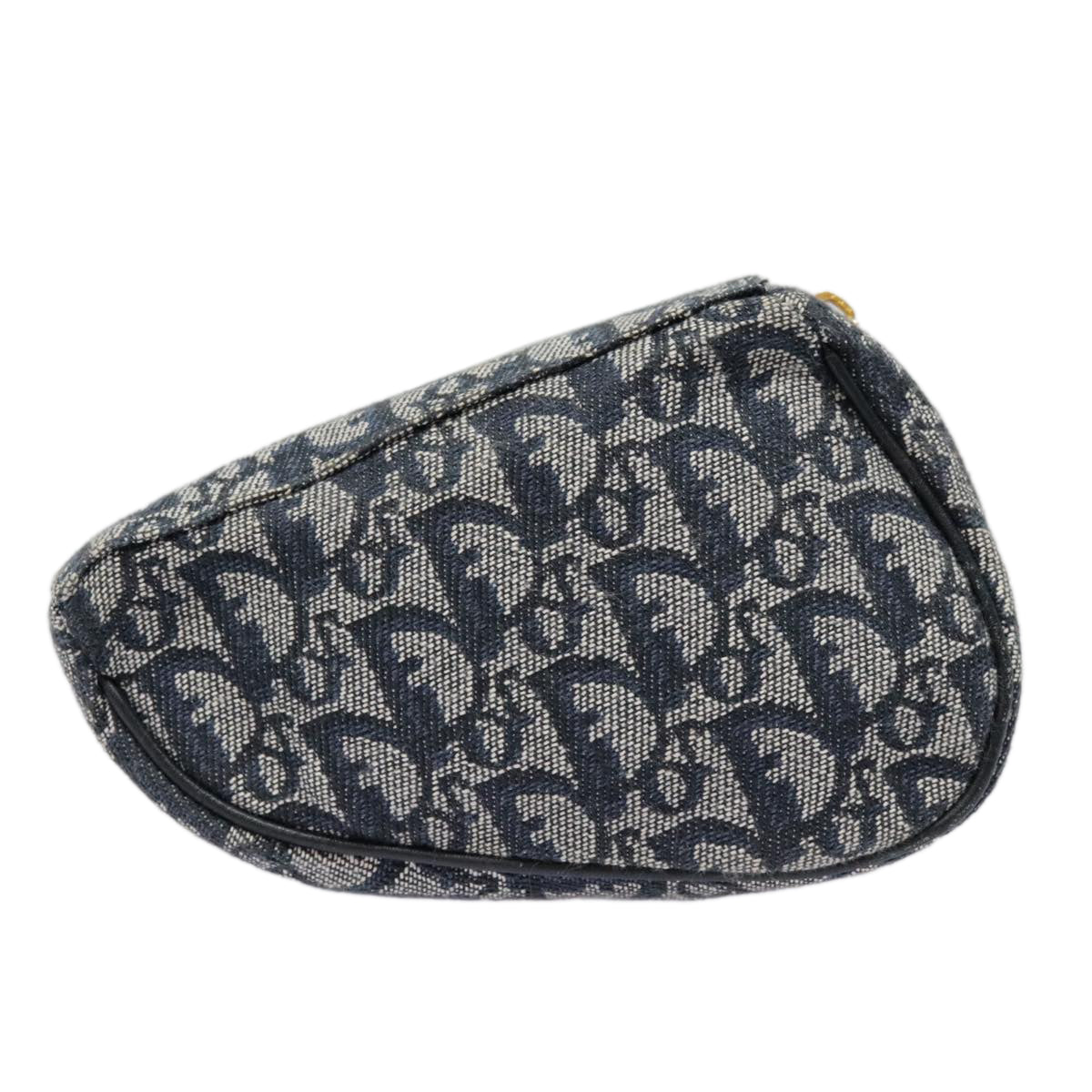 Christian Dior Trotter Canvas Saddle Pouch Navy Gold Auth 94543