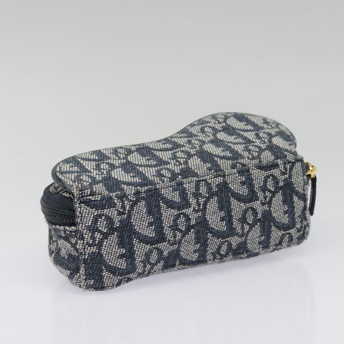 Christian Dior Trotter Canvas Saddle Pouch Navy Gold Auth 94543