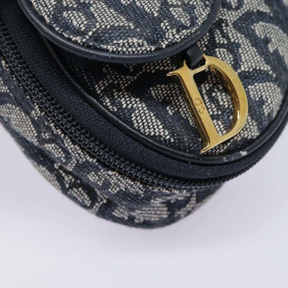 Christian Dior Trotter Canvas Saddle Pouch Navy Gold Auth 94543