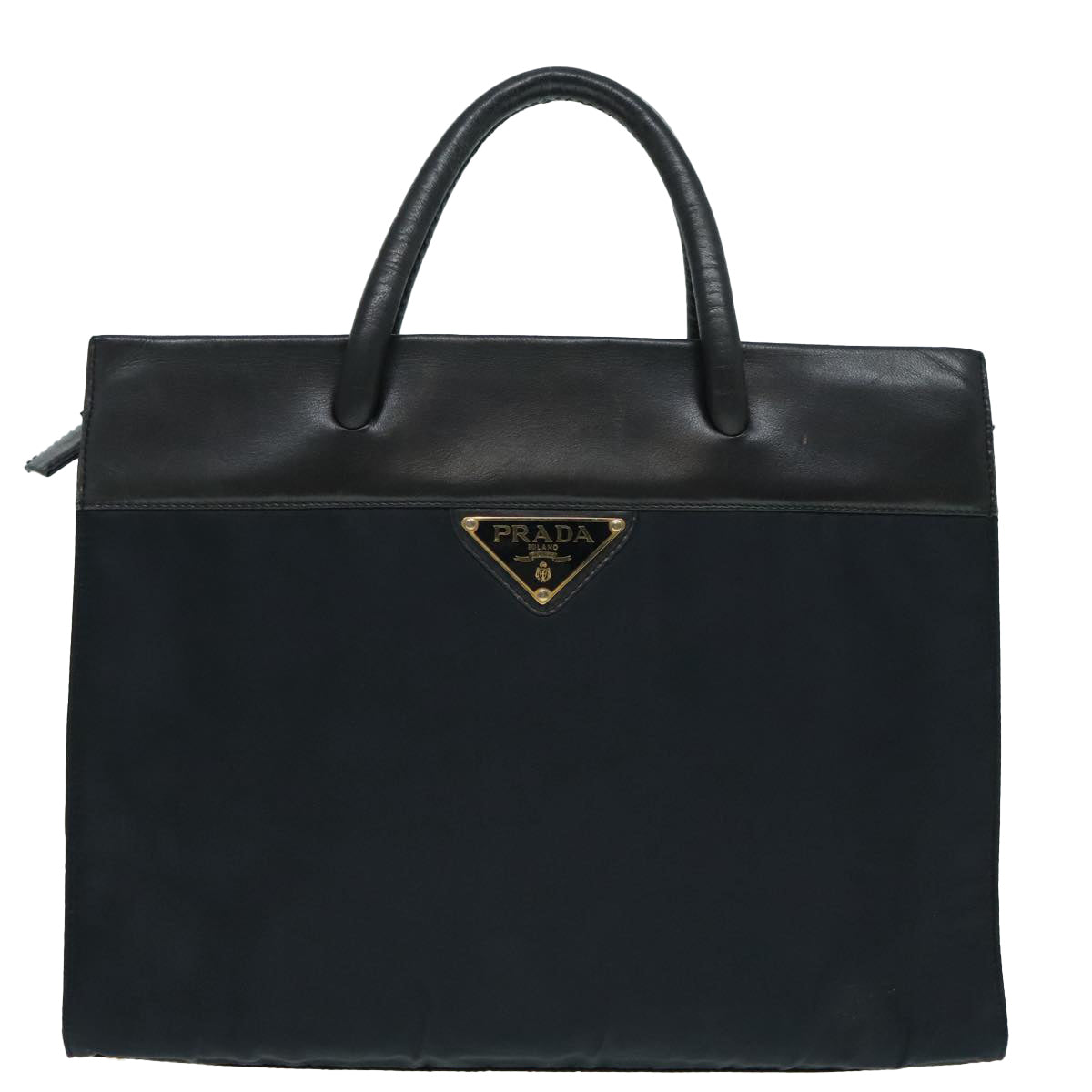 PRADA Hand Bag Nylon Leather Black Gold Auth 94611