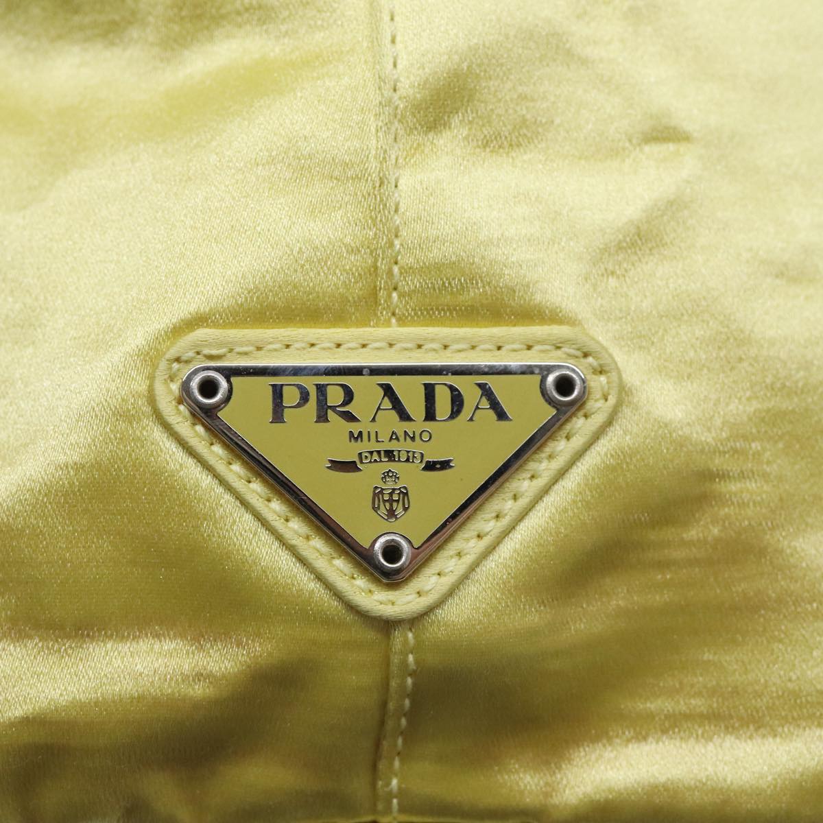 PRADA Hand Bag Satin Yellow Silver Auth 94612