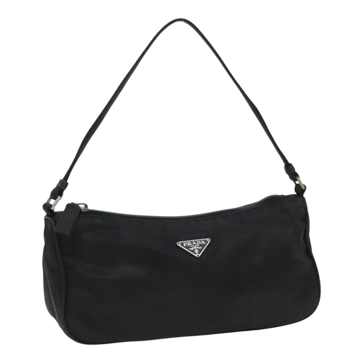 PRADA Accessory Pouch Nylon Black Silver Auth 94668