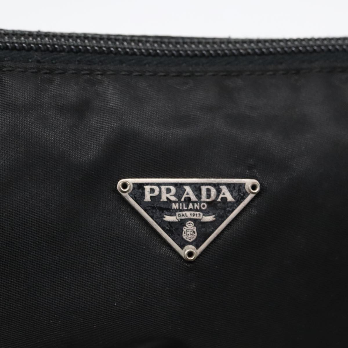 PRADA Accessory Pouch Nylon Black Silver Auth 94668