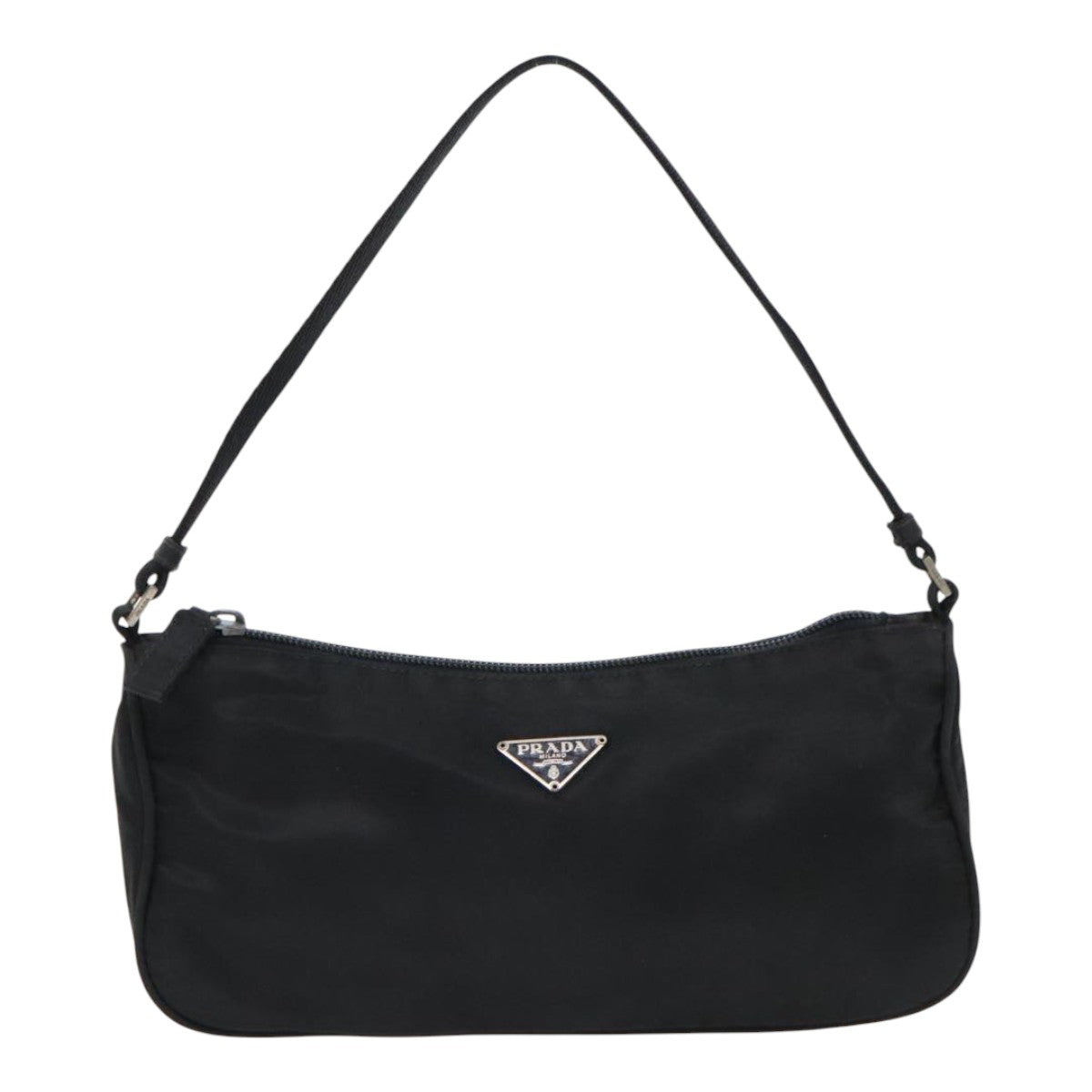 PRADA Accessory Pouch Nylon Black Silver Auth 94668