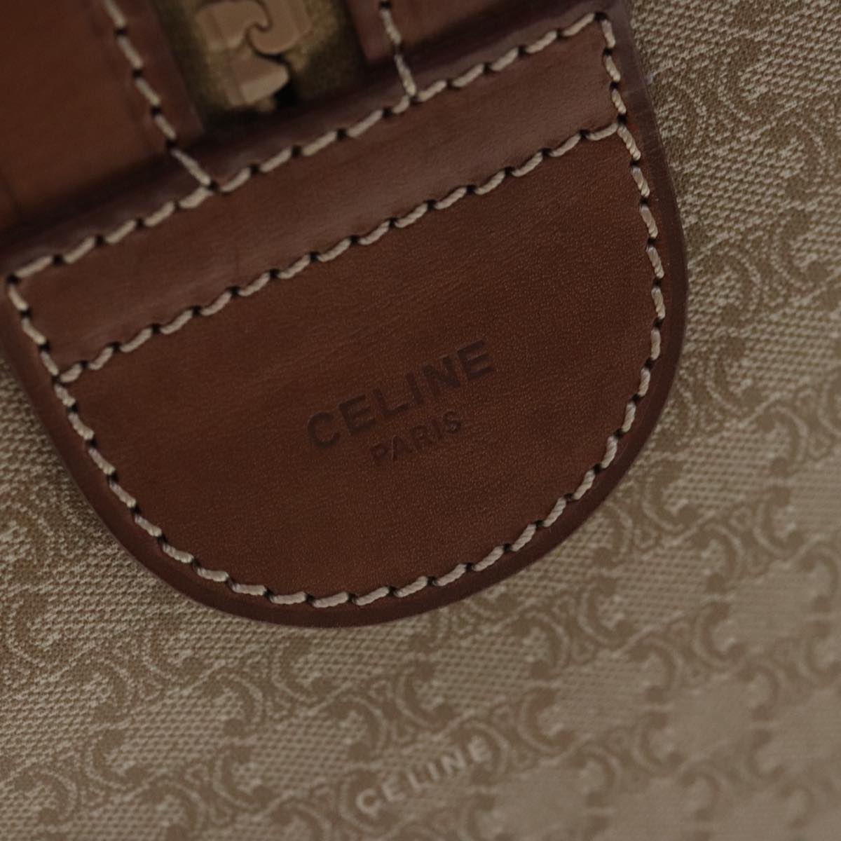 CELINE Macadam Canvas Boston Bag 2way Beige Brown Gold Auth 94675