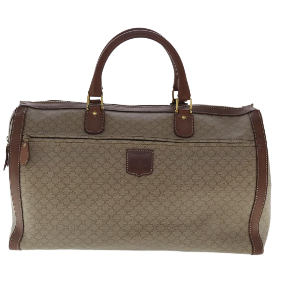 CELINE Macadam Canvas Boston Bag 2way Beige Brown Gold Auth 94675