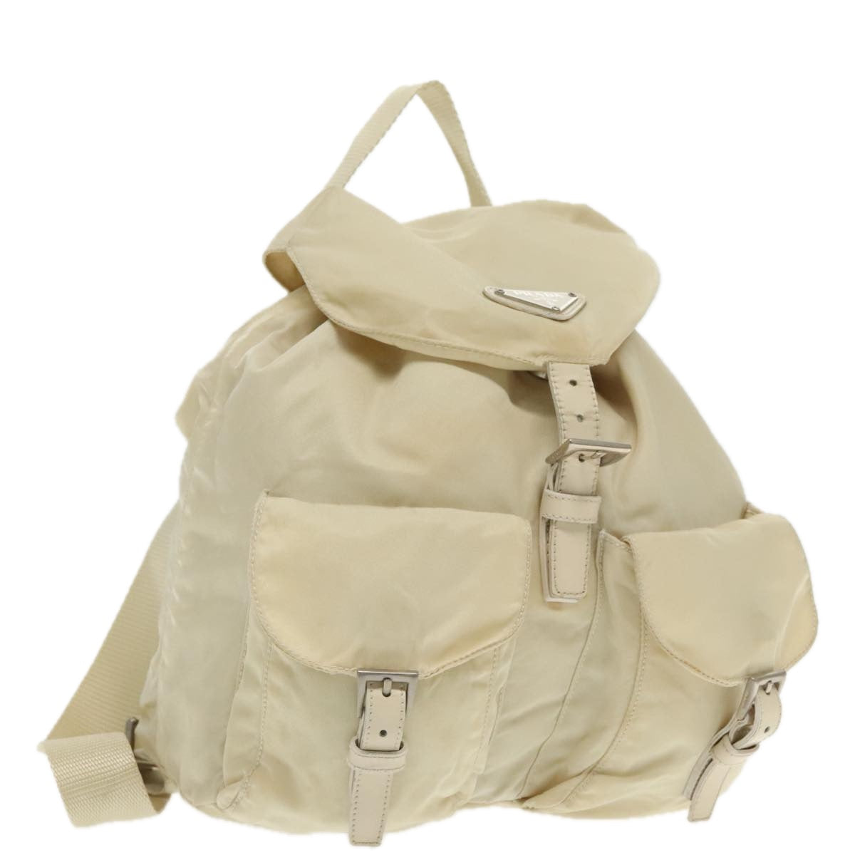 PRADA Backpack Nylon White Silver Auth 94696