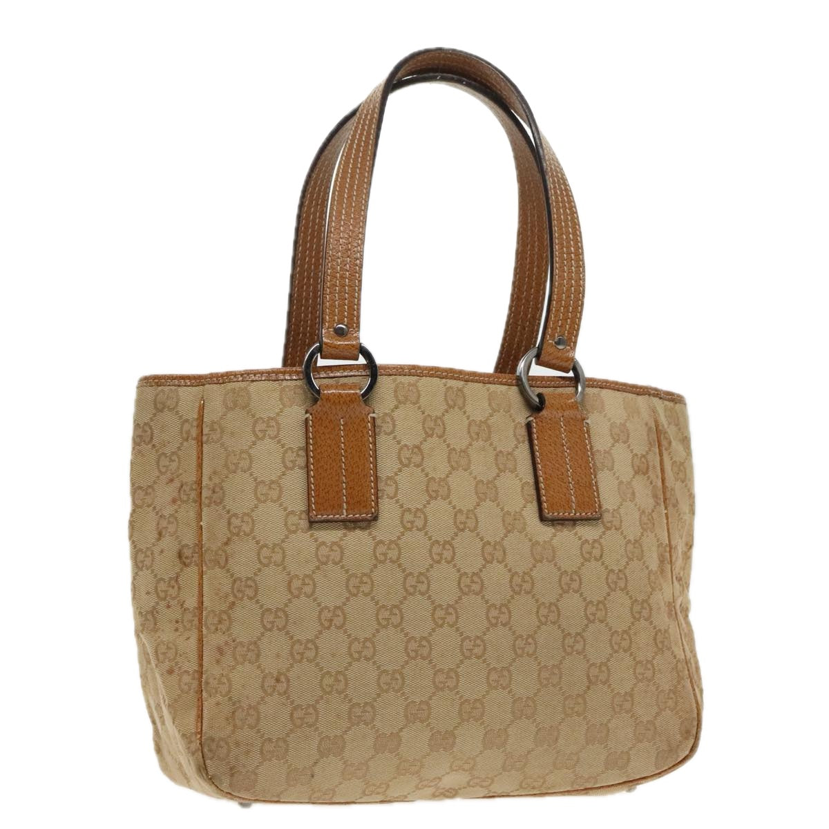 GUCCI GG Canvas Hand Bag Brown Silver 113019 3444 Auth 94718