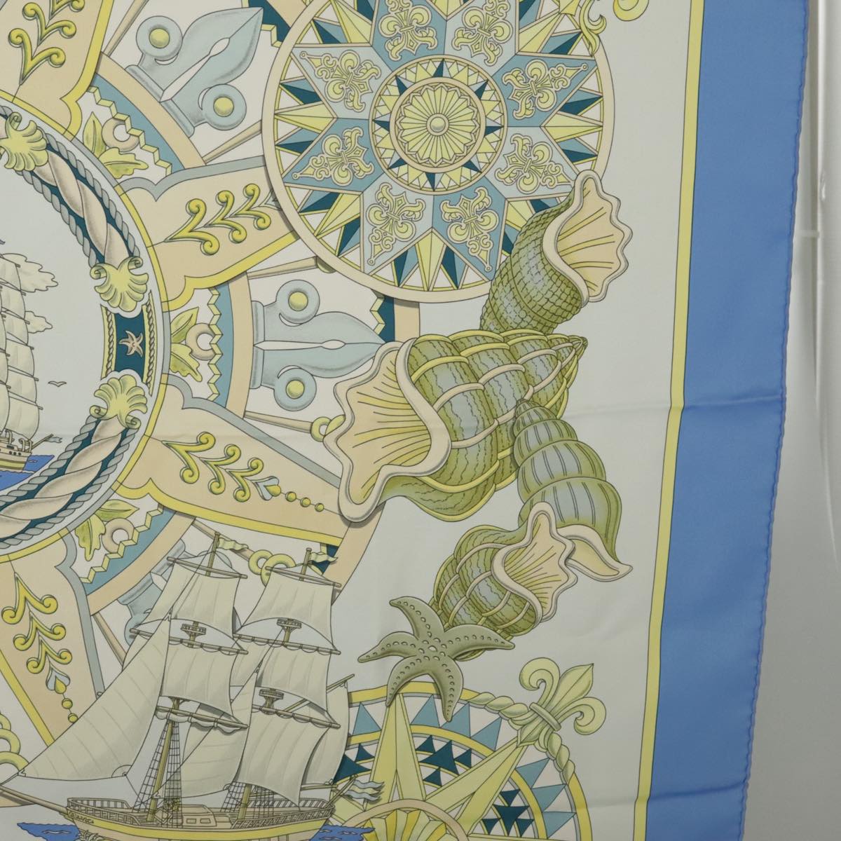 HERMES Carre 90 Scarf ""L'AIR MARIN""Silk Light Blue Auth 94729