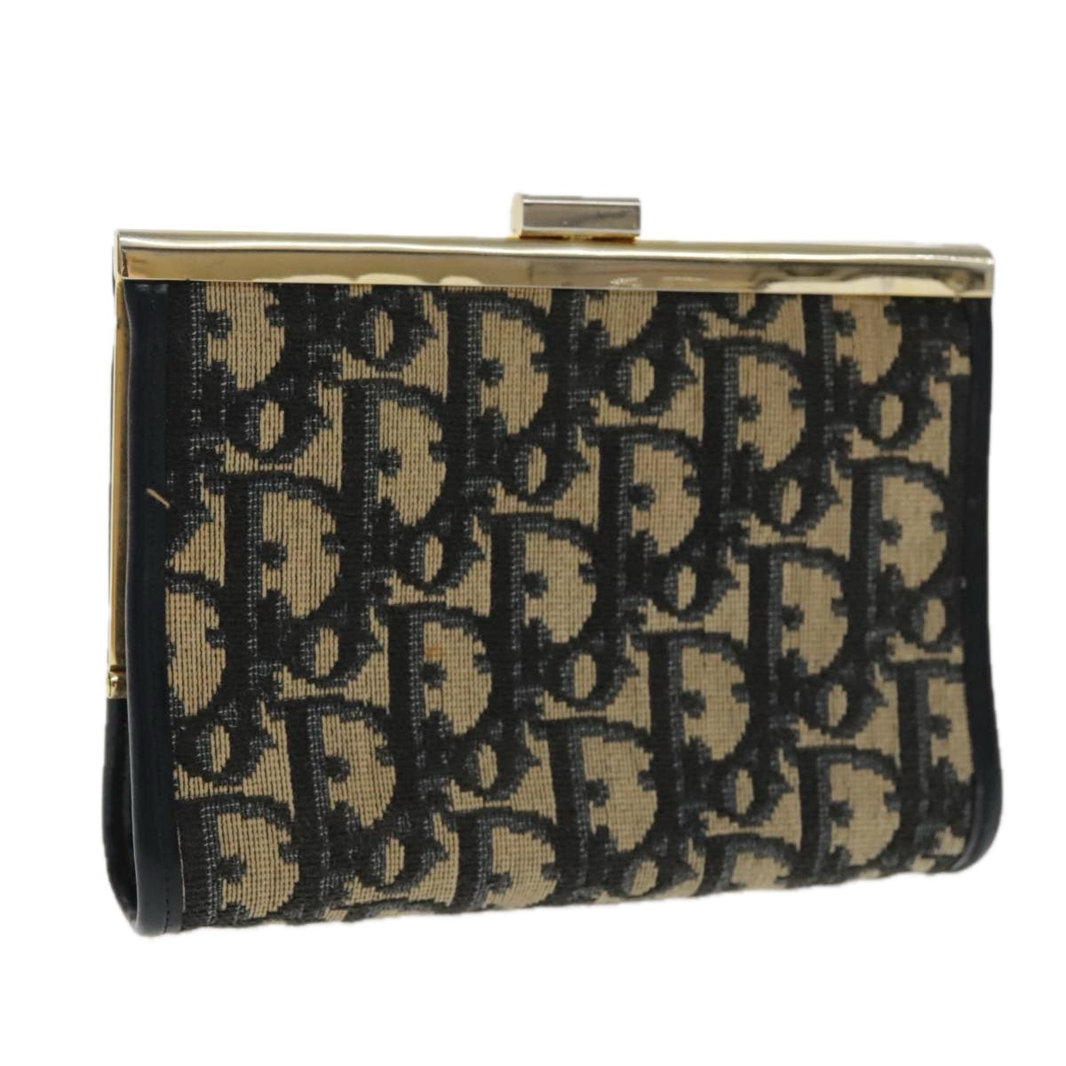 Christian Dior Trotter Canvas Pouch Navy Gold Auth 94733