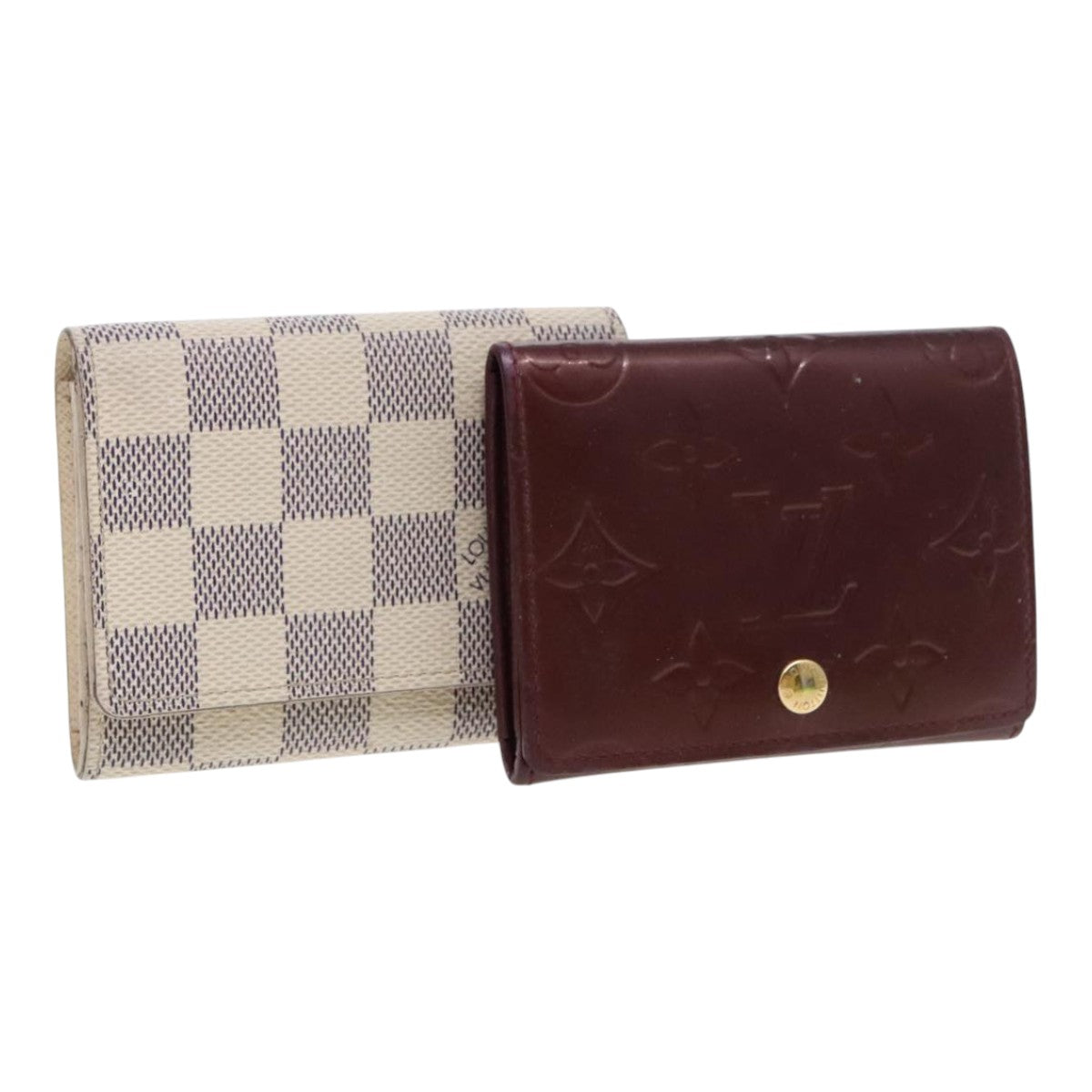 LOUIS VUITTON Damier Azur Vernis Card Case 2Set Pomme D'amour LV Auth 94735