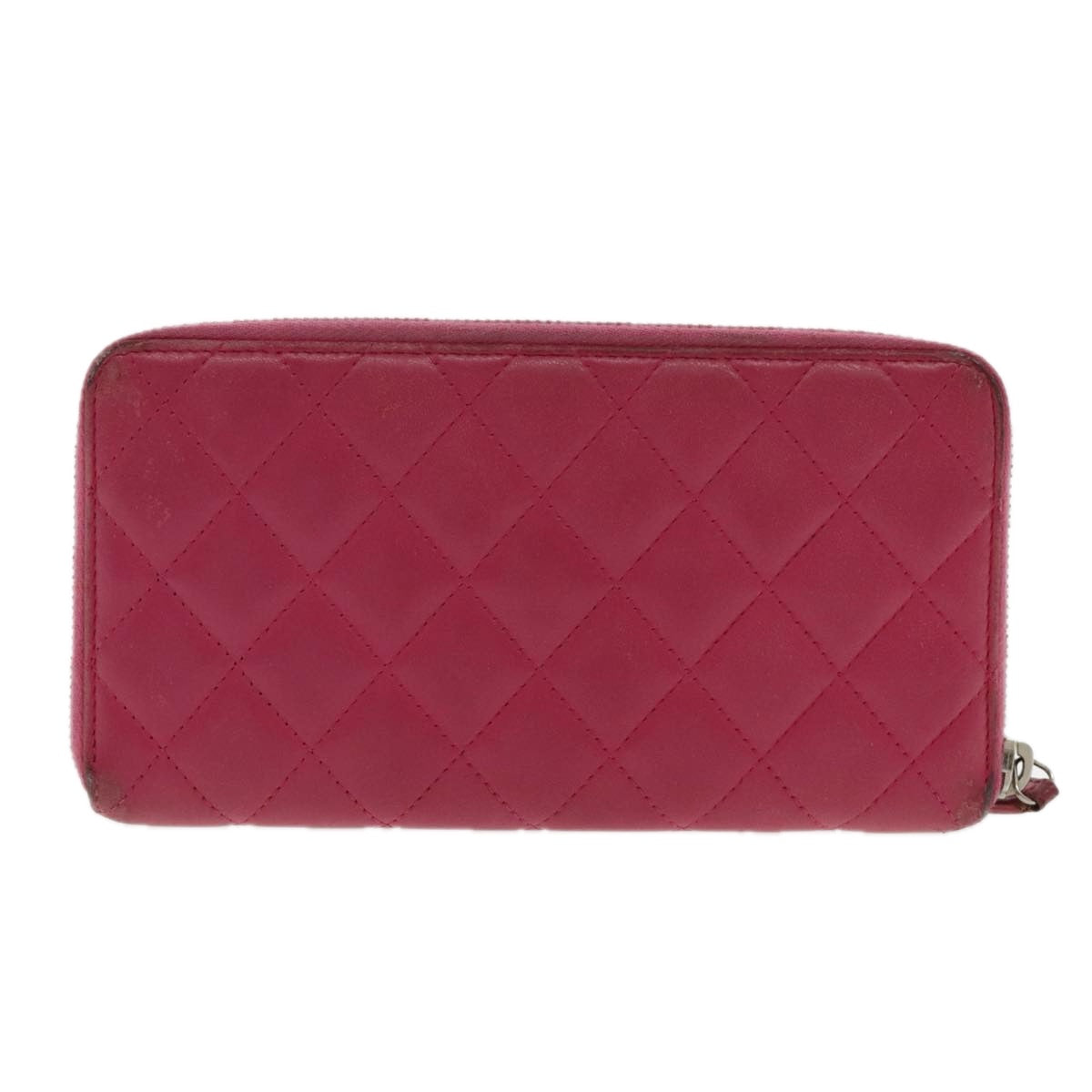 CHANEL Matelasse Long Wallet Lamb Skin Pink Silver CC Auth 94740