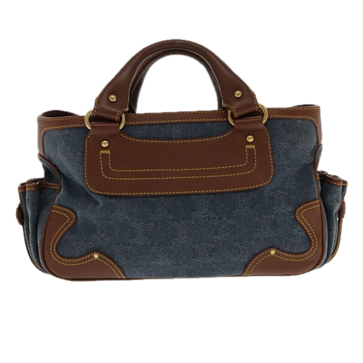 CELINE Macadam Canvas Boogie bag Hand Bag Blue Gold Auth 94744