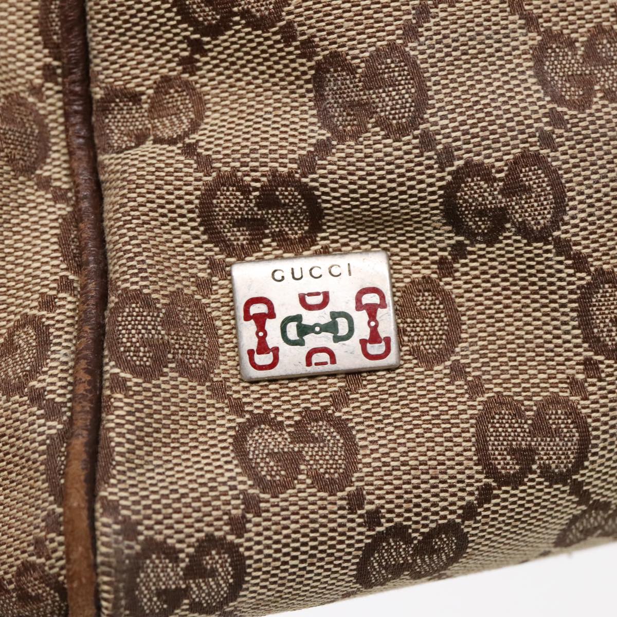 GUCCI Web Sherry Line GG Canvas Hand Bag Beige Silver Red 145810 Auth 94756