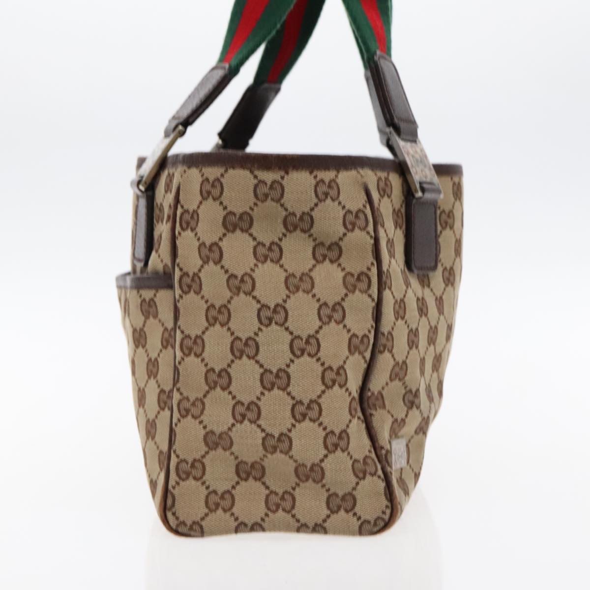 GUCCI Web Sherry Line GG Canvas Hand Bag Beige Silver Red 145810 Auth 94756