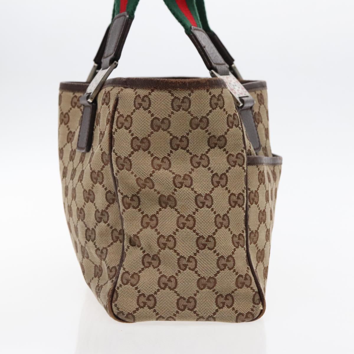 GUCCI Web Sherry Line GG Canvas Hand Bag Beige Silver Red 145810 Auth 94756