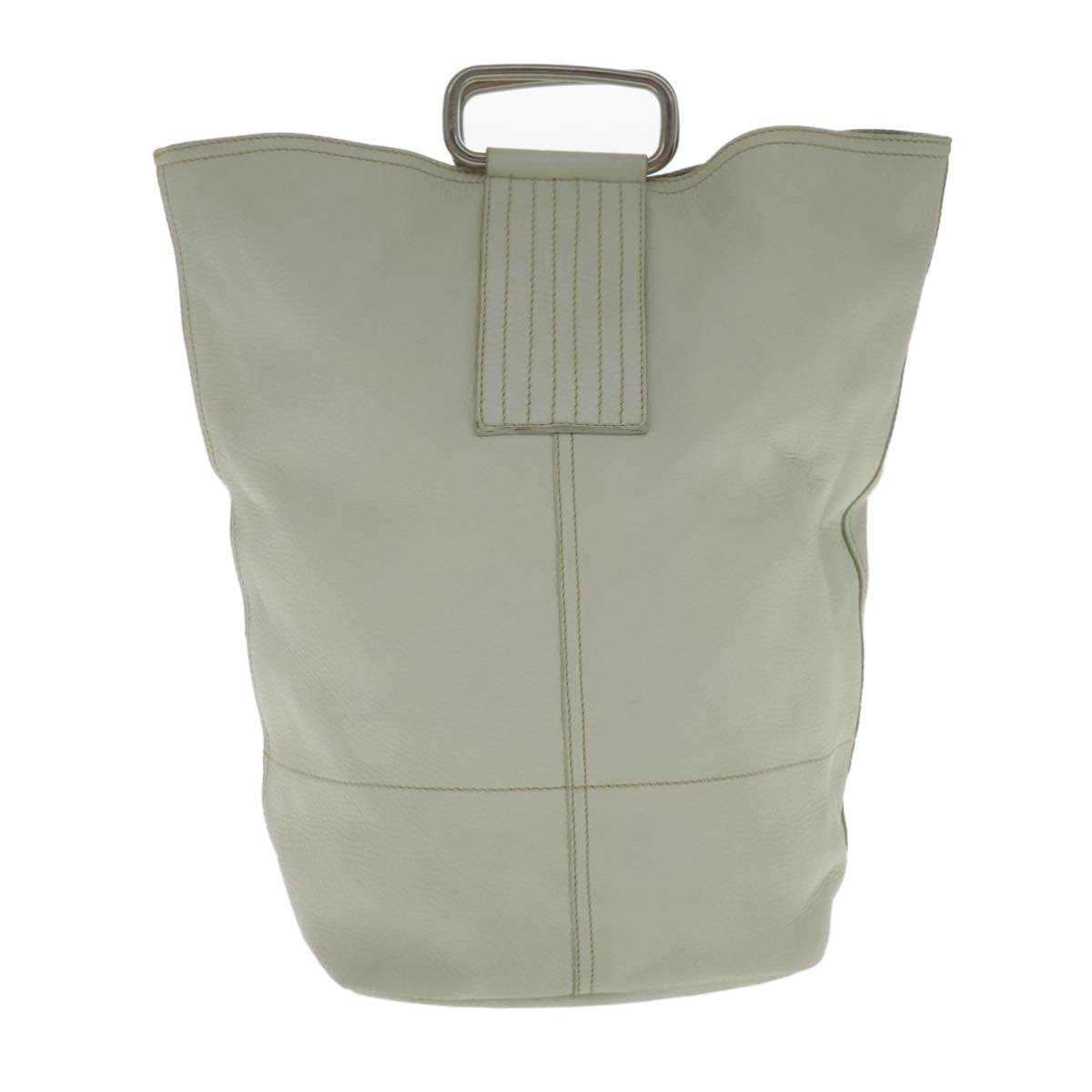 PRADA Hand Bag Leather White Silver Auth 94774