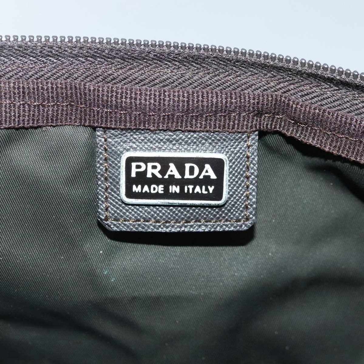 PRADA Pouch Nylon Green Silver Auth 94792