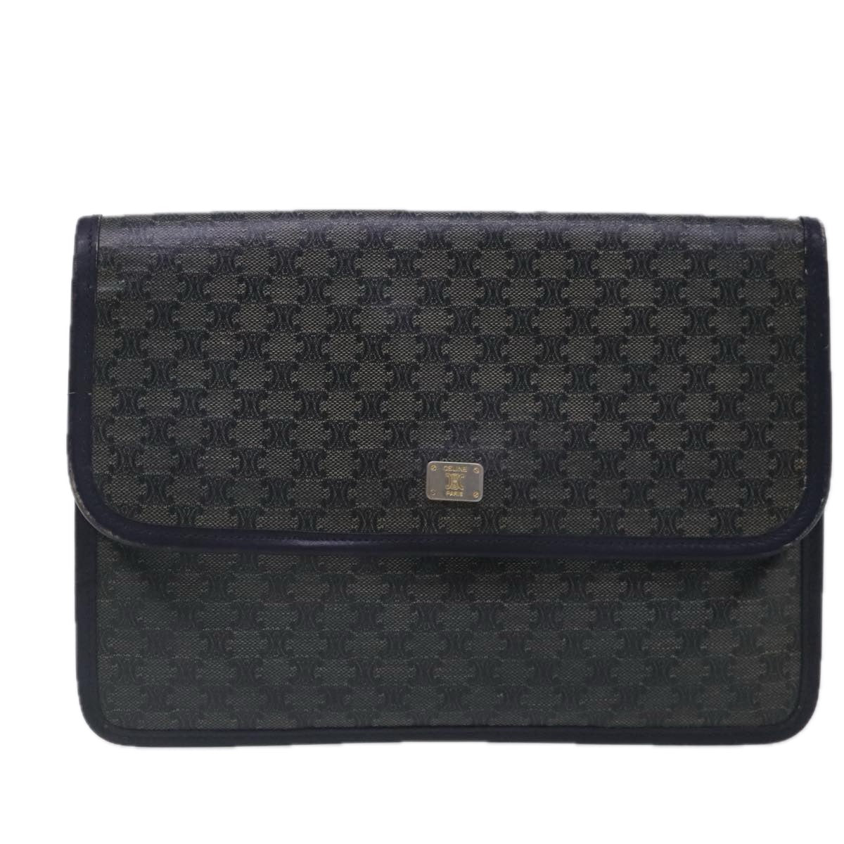 CELINE Macadam Canvas Clutch Bag Navy Gold Auth 94793