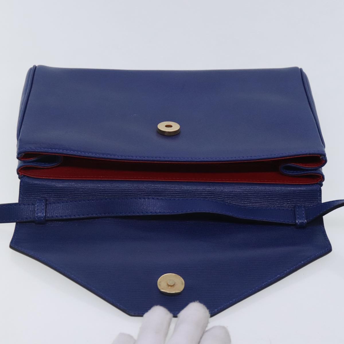 CELINE Shoulder Bag Leather Blue Gold Auth 94799